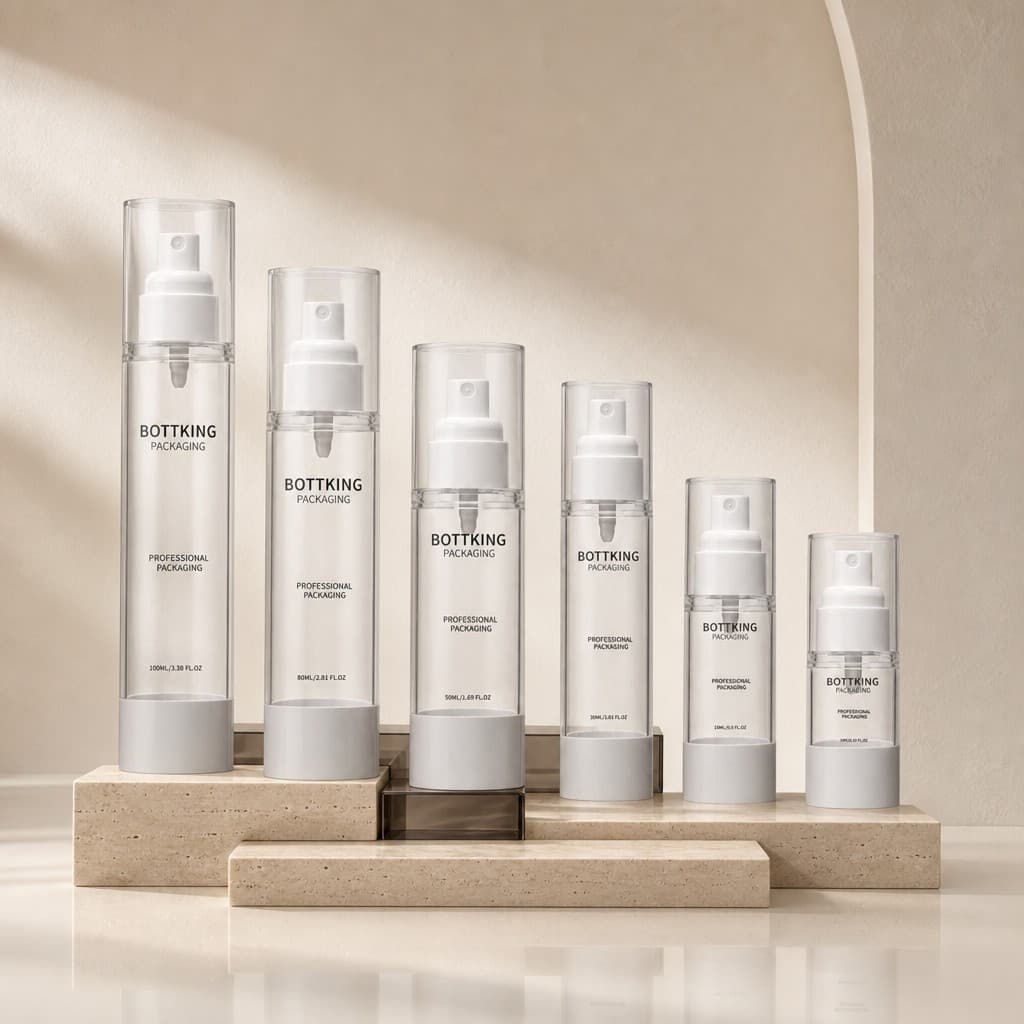 Airless Bottles — An airless bottle dispenses product with a vacuum piston or pouch system instead