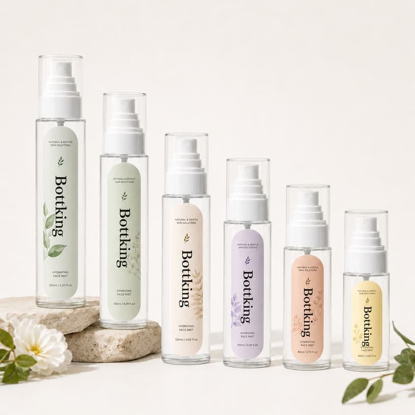 Spray Pump Cosmetic Skincare Empty Fine Mist Sprayer Bottle — pack family view with matching formats