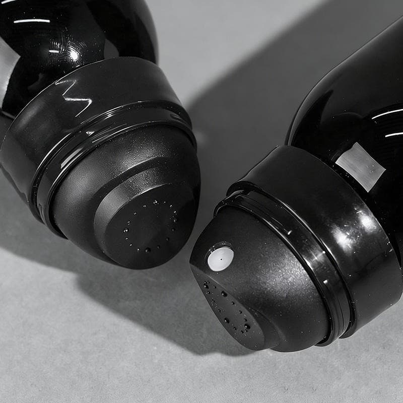 Black 200ml Cylinder Facial Hydrating Mist Spray Bottle — surface finish and decoration detail