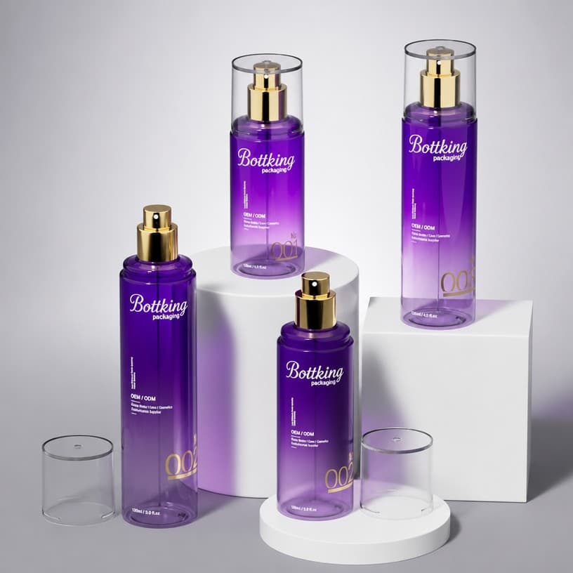 Gold Pump Sprayer PET Lotion Toner Moisturizer Perfume Bottle — pack family view with matching formats