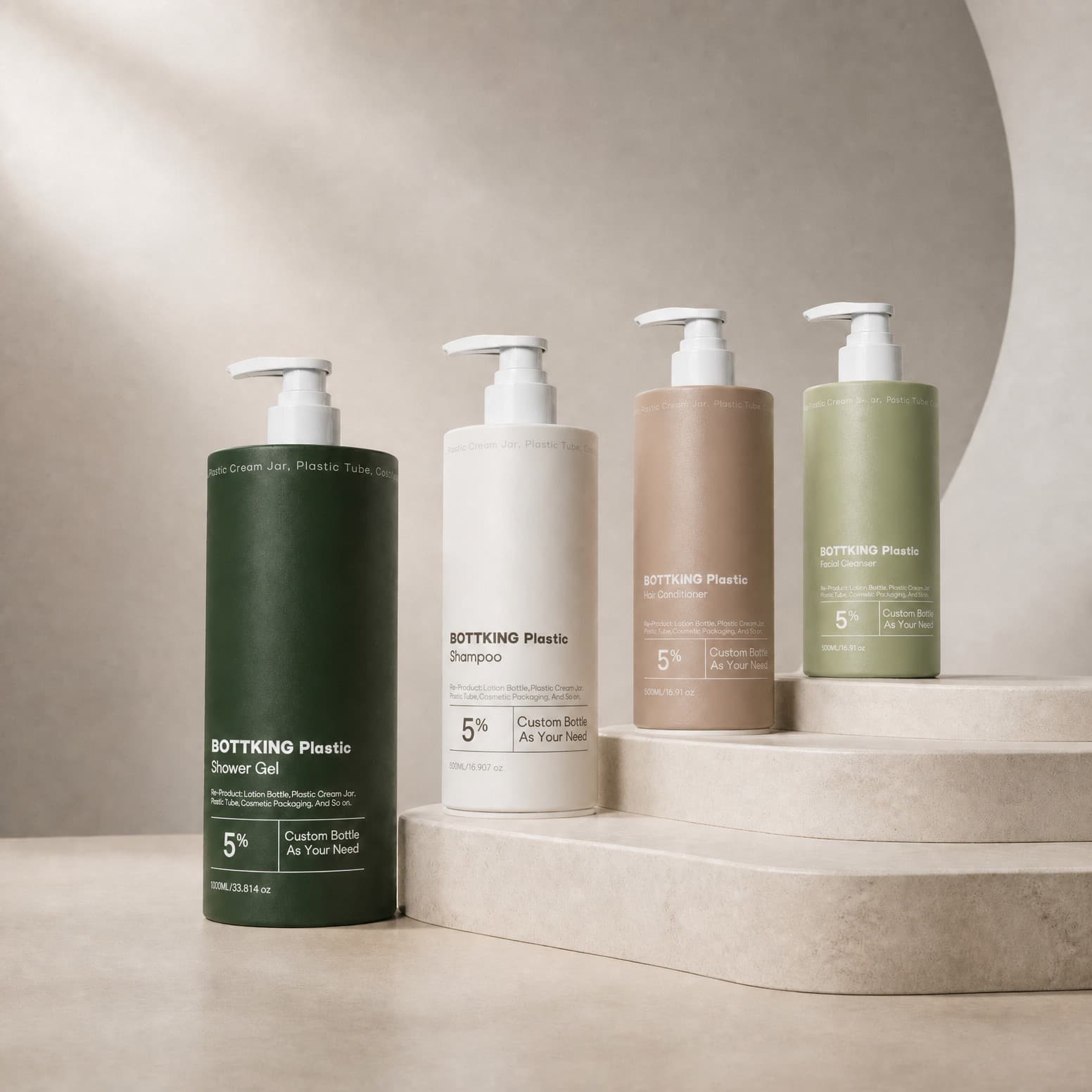 Body Lotion Bottles — Body lotion bottles are 200–500 ml packs, usually HDPE or PET, closed with a lot