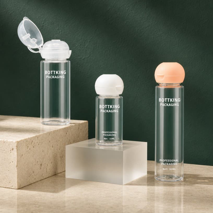 Toner Packaging — Toner packaging is a 100–500 ml PET or PP bottle with a disc-top cap, pump or fi